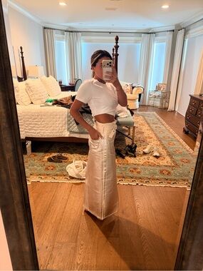Elegant Metallic Cream Maxi Skirt - Sleek High-Waist Silhouette Zara